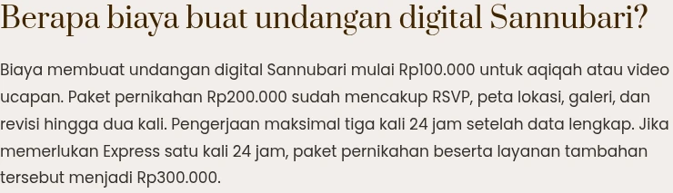 Tangkapan layar harga resmi Sannubari: paket pernikahan Rp200.000 dan bundle Express Rp300.000