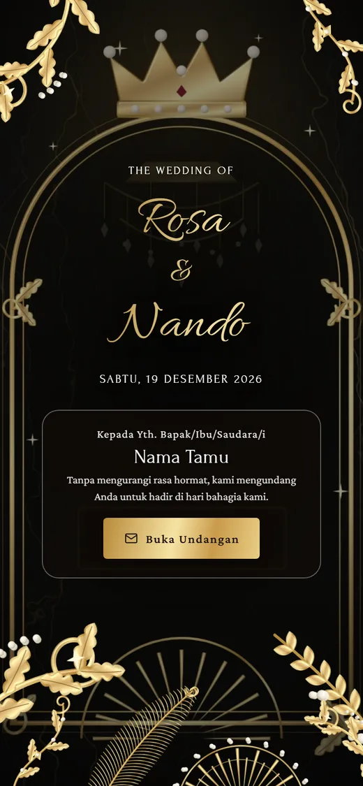 Sampul undangan premium Mahkota Emas di layar ponsel